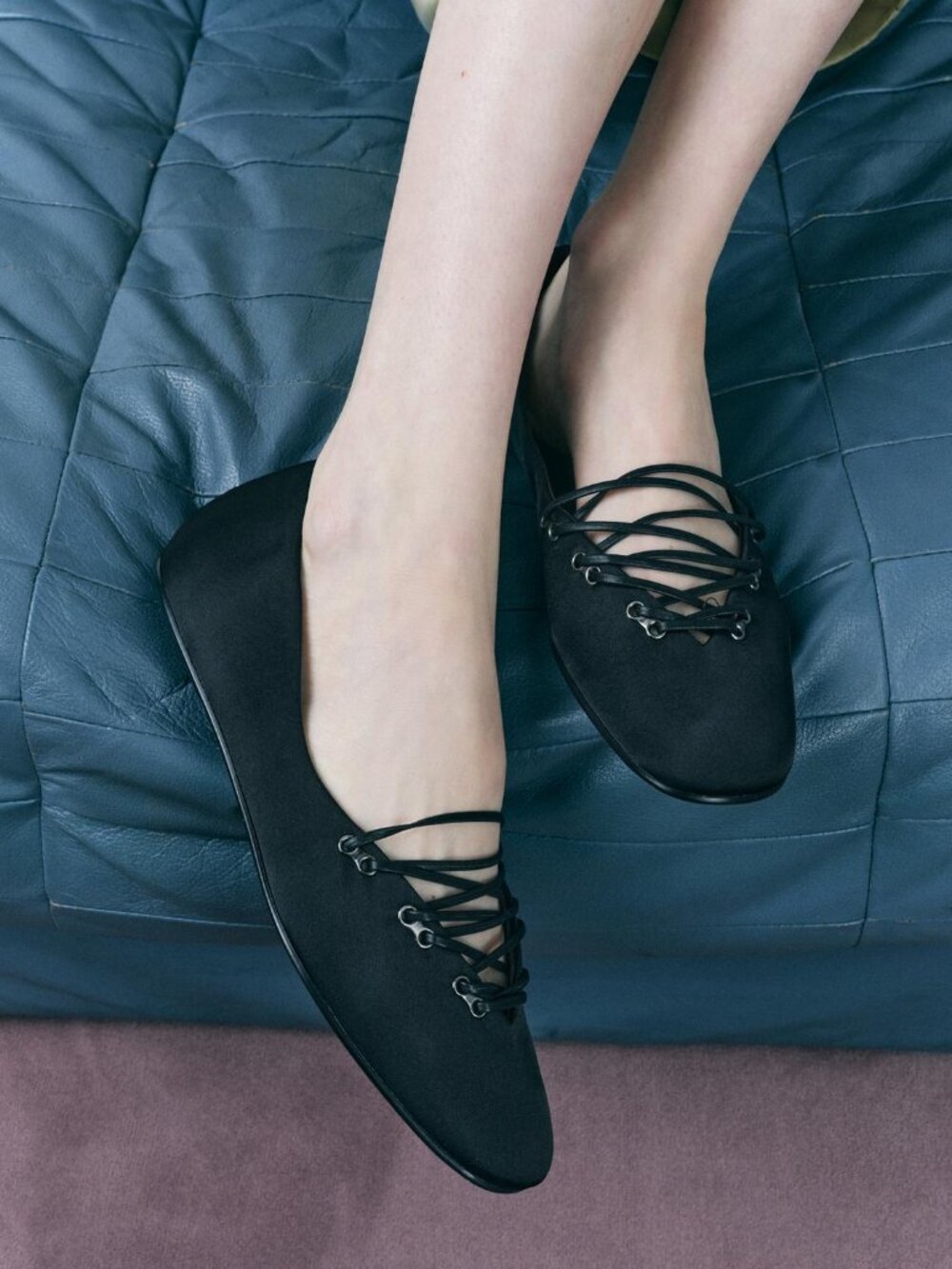 ZARA Satin Effect Ballet Flats Black Size 8 Crisscross Lace-Up Chic Trendy